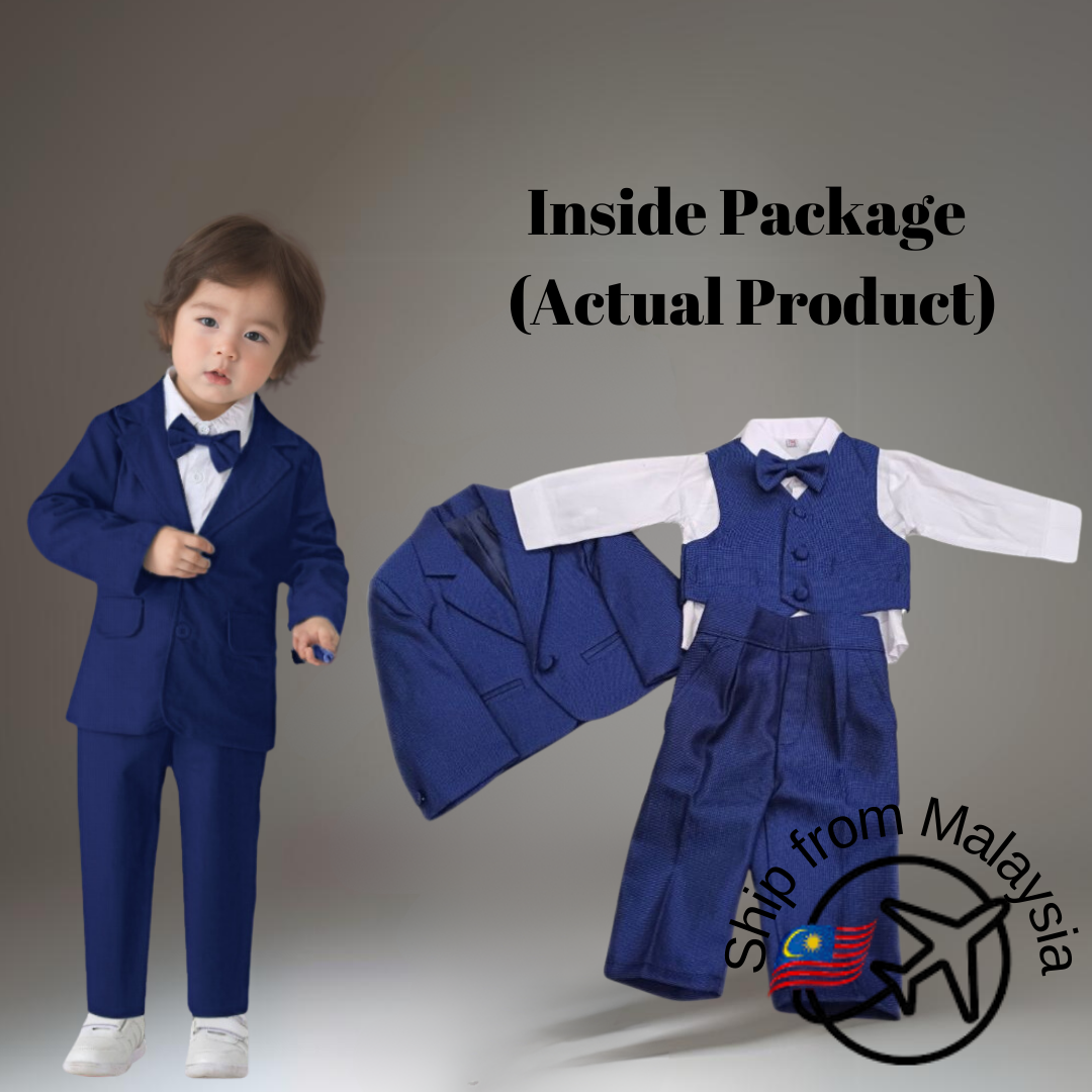 Kids Baby Wedding Suit 5PCS Set Baby Boys 1 Year Birthday Kids Luxurious Photograph Suit Child Performance Party Show