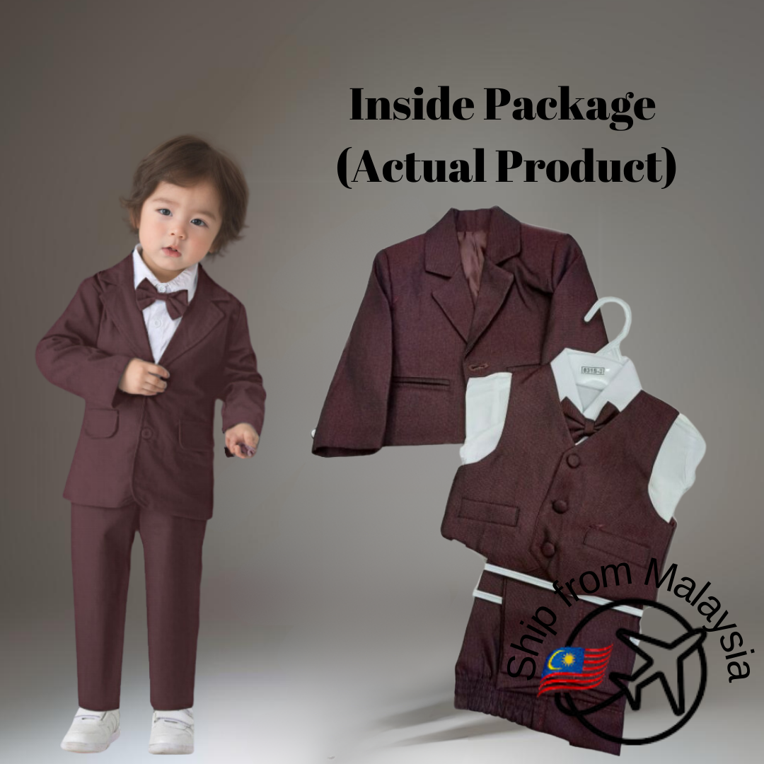 Kids Baby Wedding Suit 5PCS Set Baby Boys 1 Year Birthday Kids Luxurious Photograph Suit Child Performance Party Show