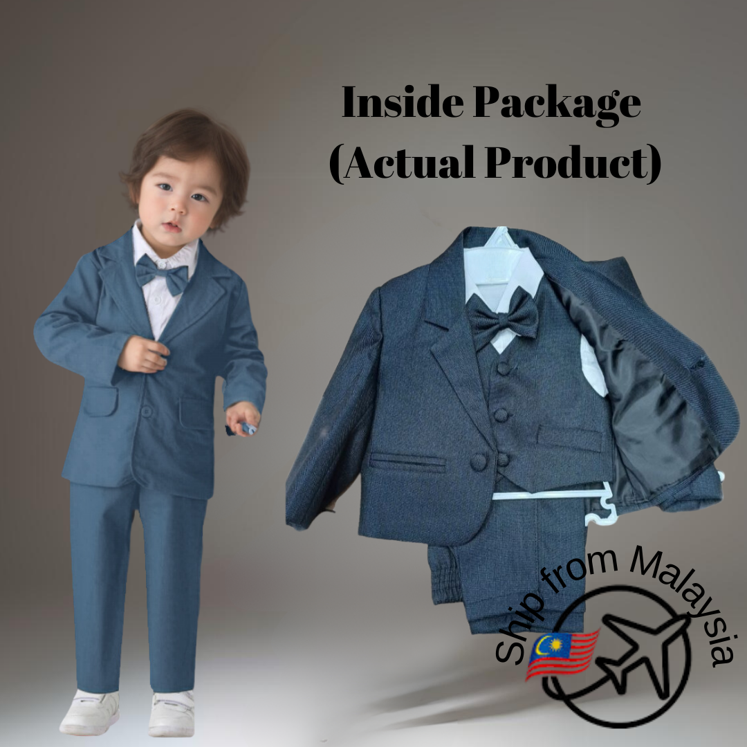 Kids Baby Wedding Suit 5PCS Set Baby Boys 1 Year Birthday Kids Luxurious Photograph Suit Child Performance Party Show