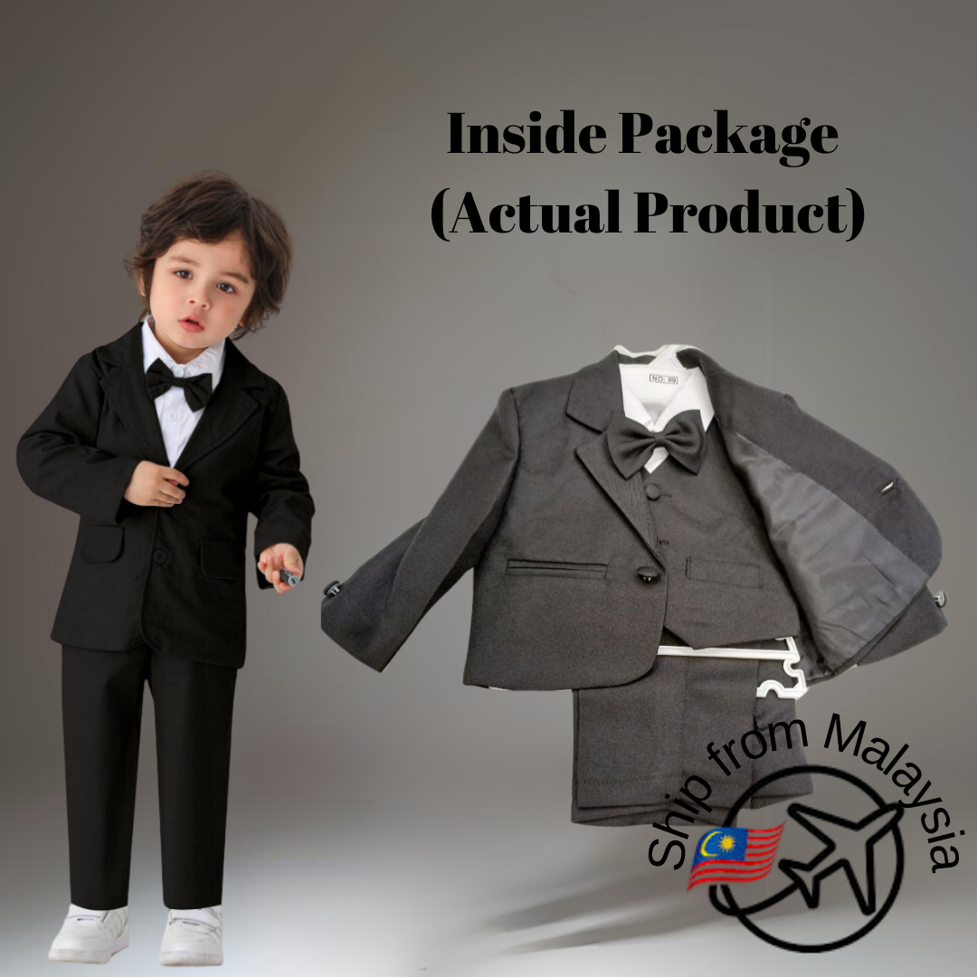 Kids Baby Wedding Suit 5PCS Set Baby Boys 1 Year Birthday Kids Luxurious Photograph Suit Child Performance Party Show