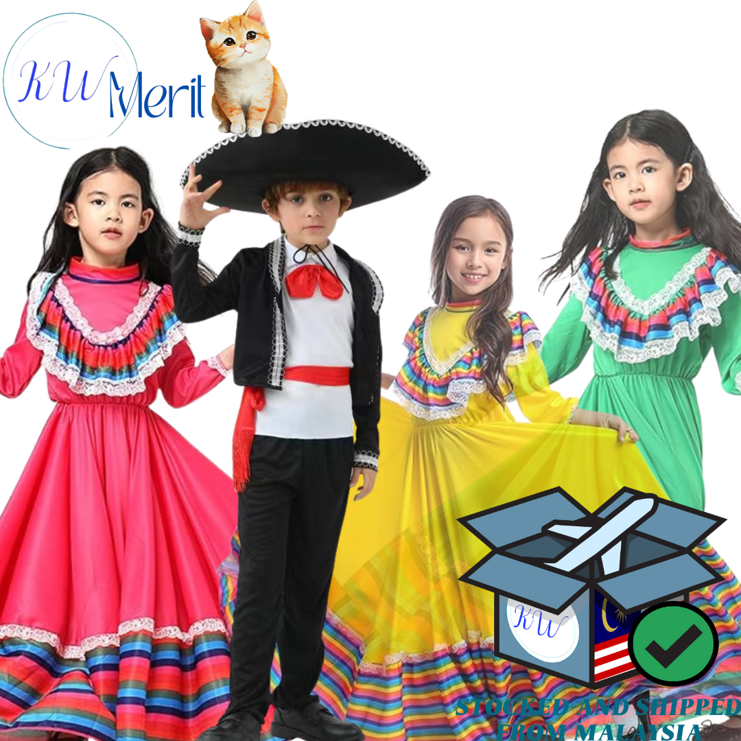 [KW Merit] International Costume Mexico Boy Girl Spain Dress Colour Kids Cosplay Event Party Halloween Theme