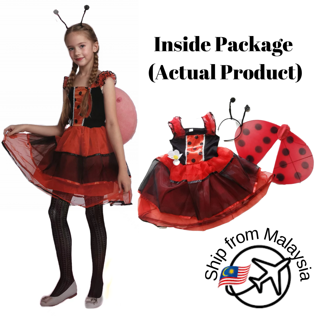 Halloween Kids Performance Costume Set Bee/Ladybug Wing Tutu Skirt Headband Wand Cosplay Party Accessories