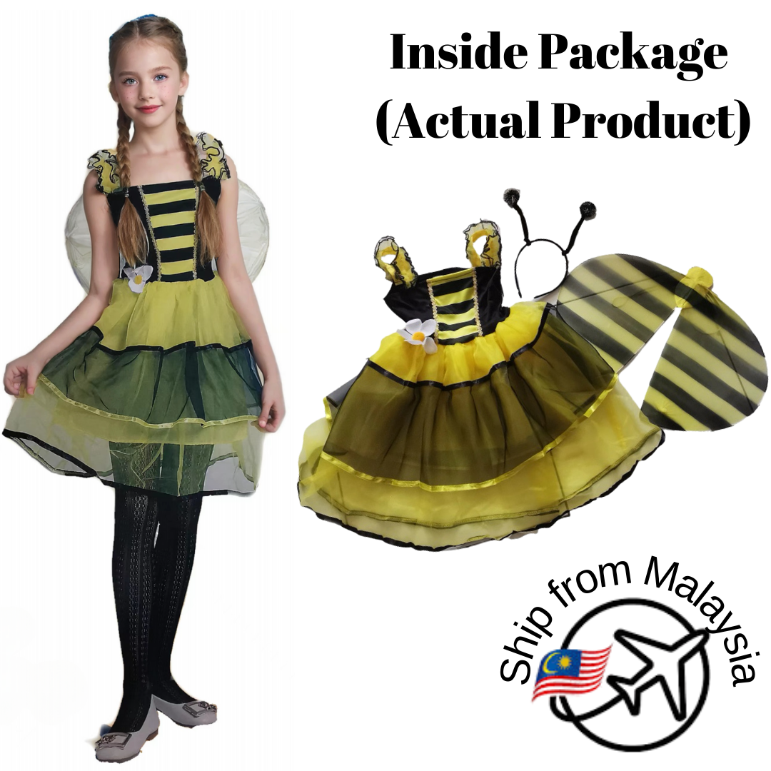 Halloween Kids Performance Costume Set Bee/Ladybug Wing Tutu Skirt Headband Wand Cosplay Party Accessories