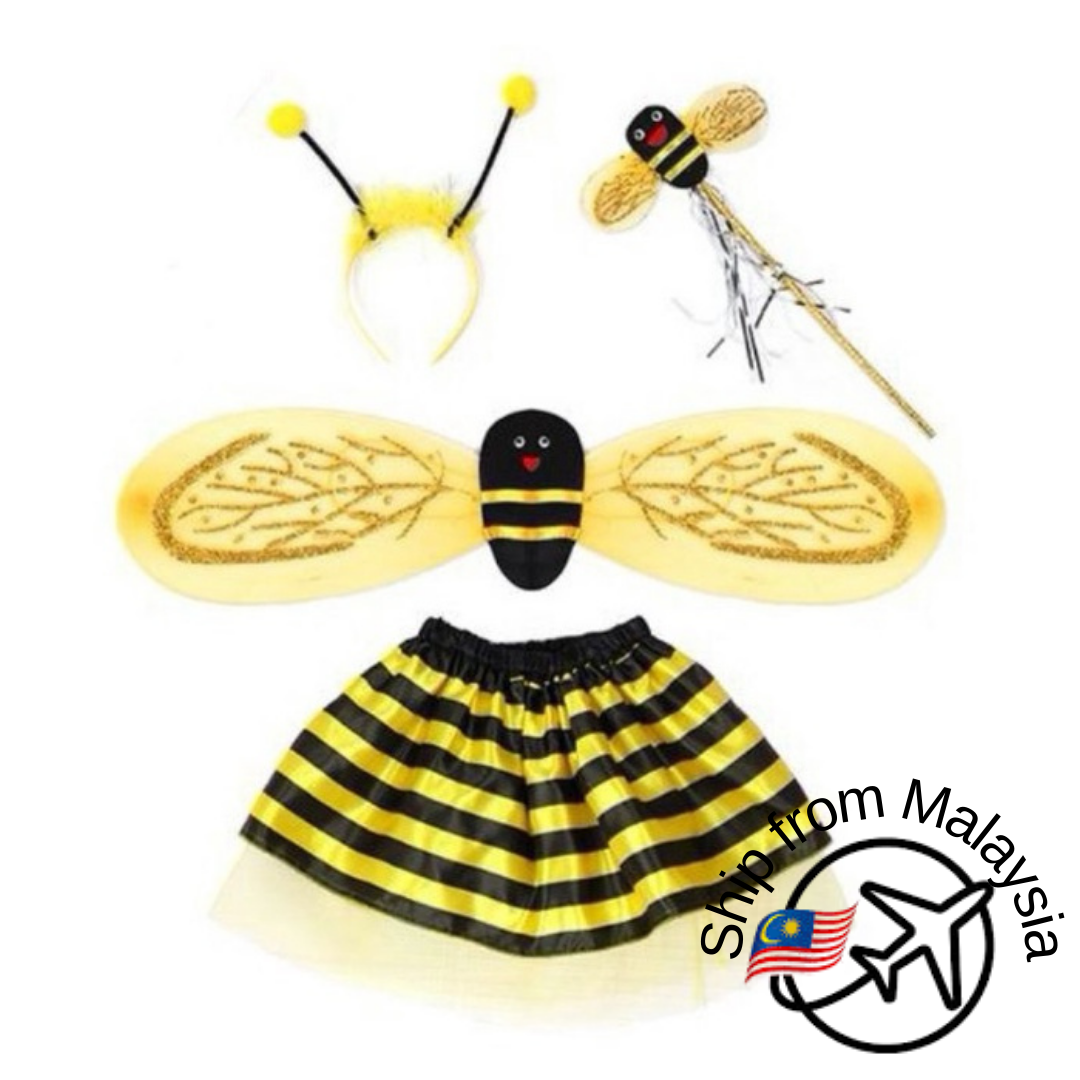 Halloween Kids Performance Costume Set Bee/Ladybug Wing Tutu Skirt Headband Wand Cosplay Party Accessories