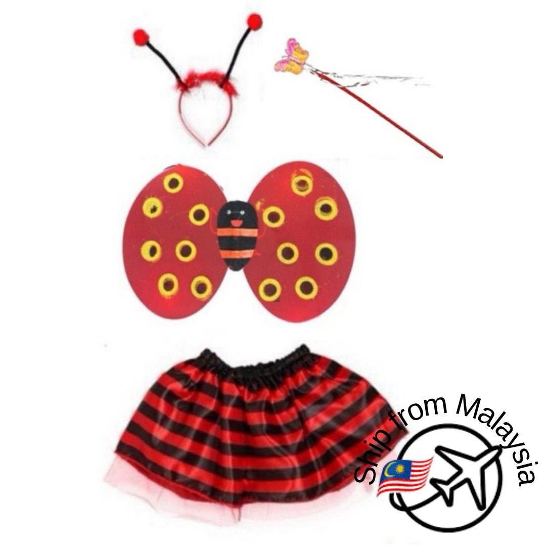 Halloween Kids Performance Costume Set Bee/Ladybug Wing Tutu Skirt Headband Wand Cosplay Party Accessories