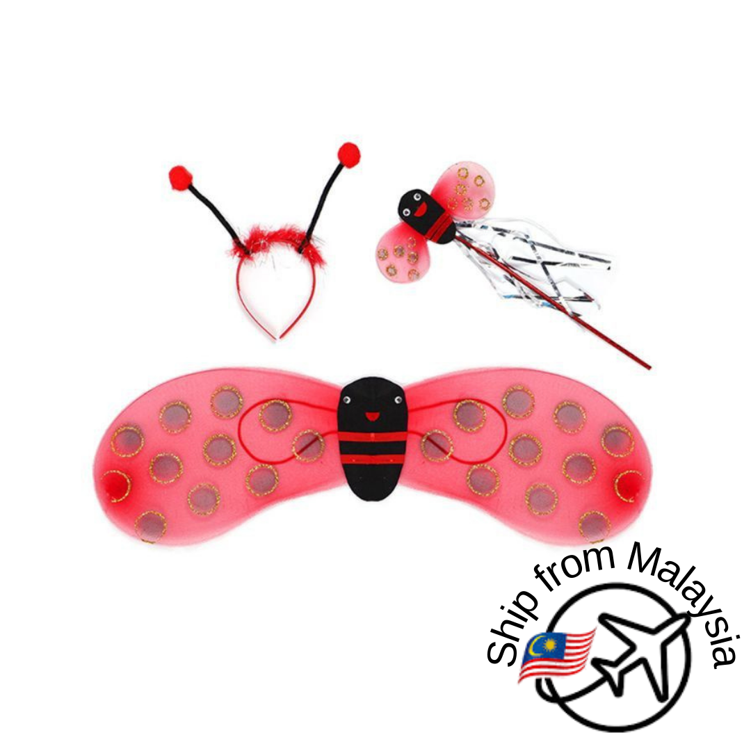 Halloween Kids Performance Costume Set Bee/Ladybug Wing Tutu Skirt Headband Wand Cosplay Party Accessories