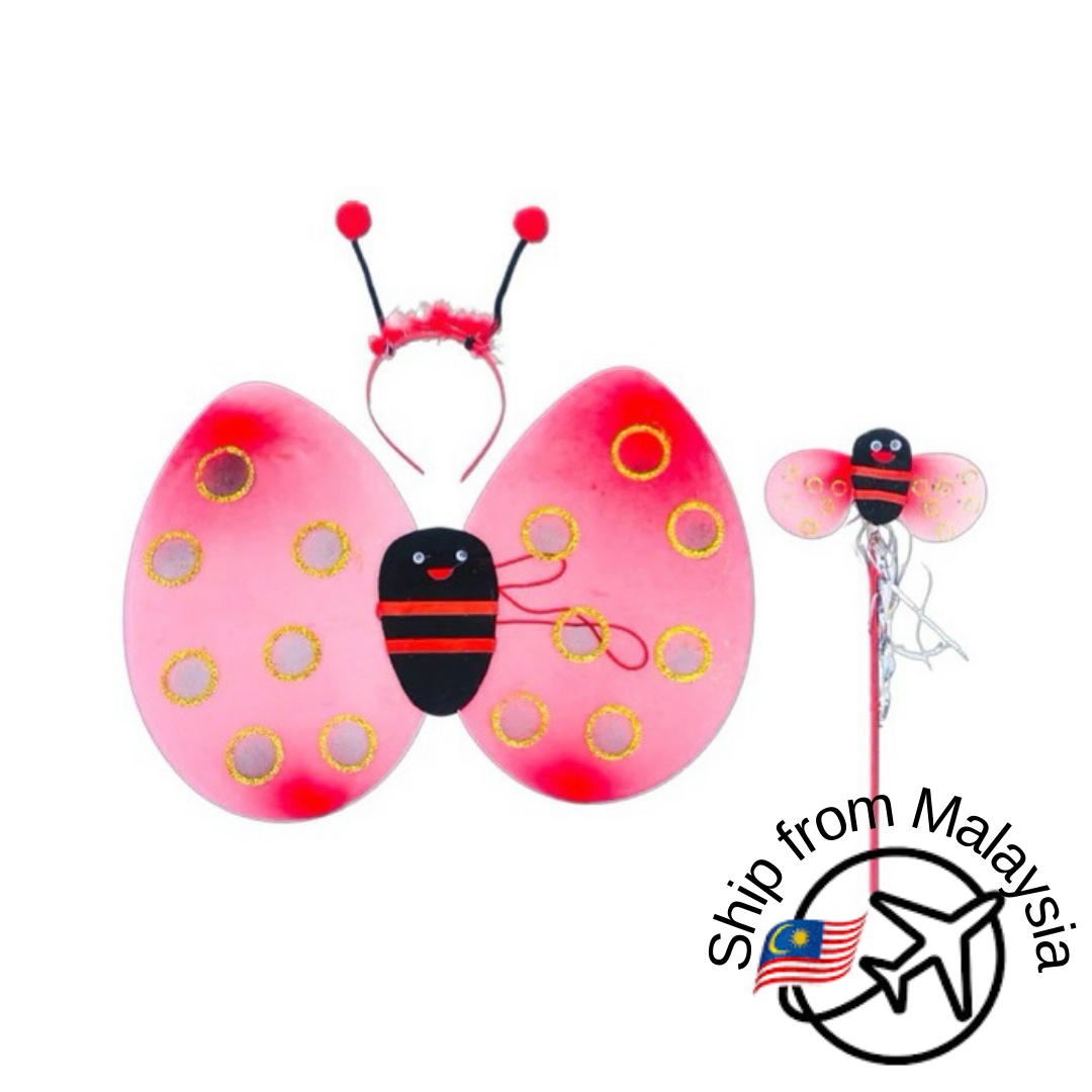 Halloween Kids Performance Costume Set Bee/Ladybug Wing Tutu Skirt Headband Wand Cosplay Party Accessories