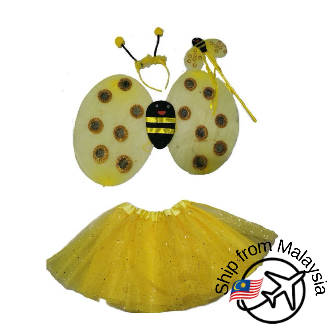 Halloween Kids Performance Costume Set Bee/Ladybug Wing Tutu Skirt Headband Wand Cosplay Party Accessories