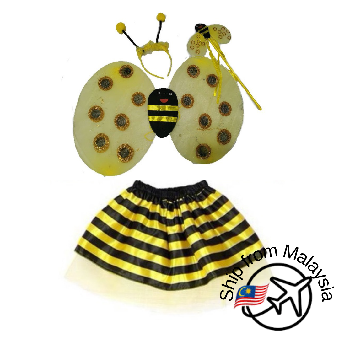 Halloween Kids Performance Costume Set Bee/Ladybug Wing Tutu Skirt Headband Wand Cosplay Party Accessories