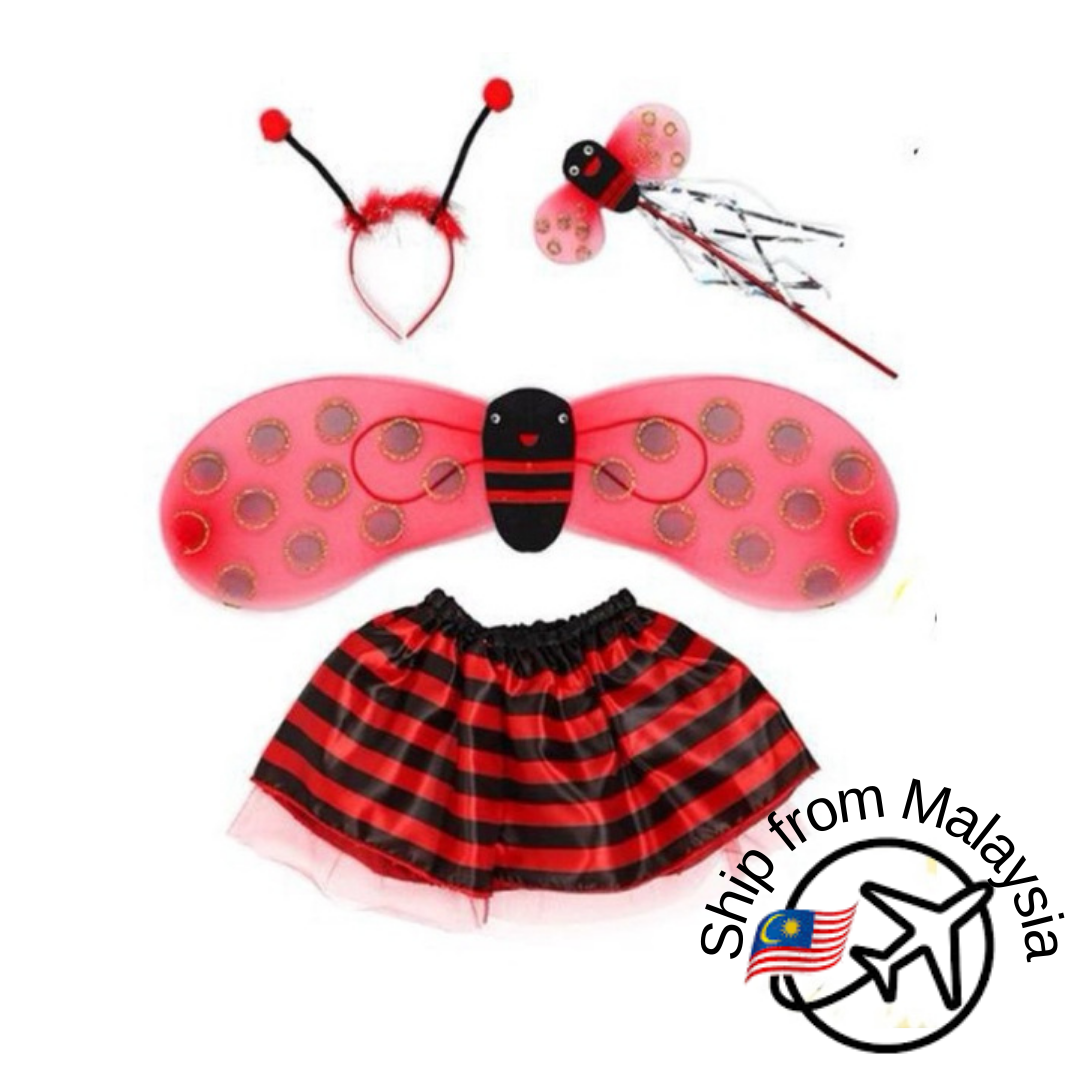 Halloween Kids Performance Costume Set Bee/Ladybug Wing Tutu Skirt Headband Wand Cosplay Party Accessories