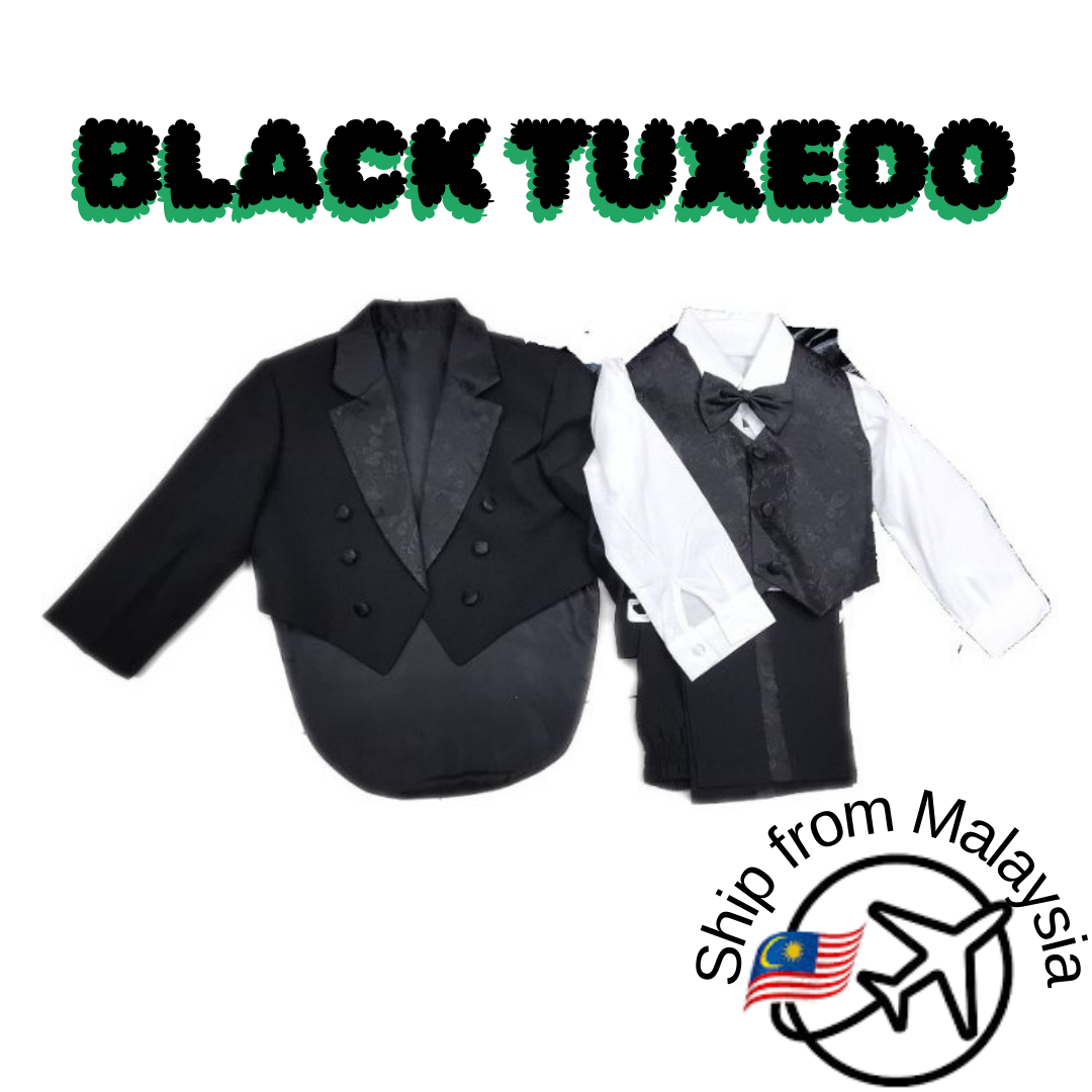 Ready Stock 5pcs Kids Coat Tuxedo Set Formal Wear Clothes Outfits Infant Toddler Wedding Party Birthday Suit