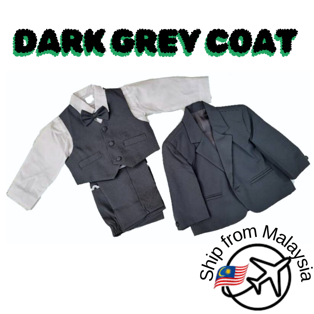 Ready Stock 5pcs Kids Coat Tuxedo Set Formal Wear Clothes Outfits Infant Toddler Wedding Party Birthday Suit