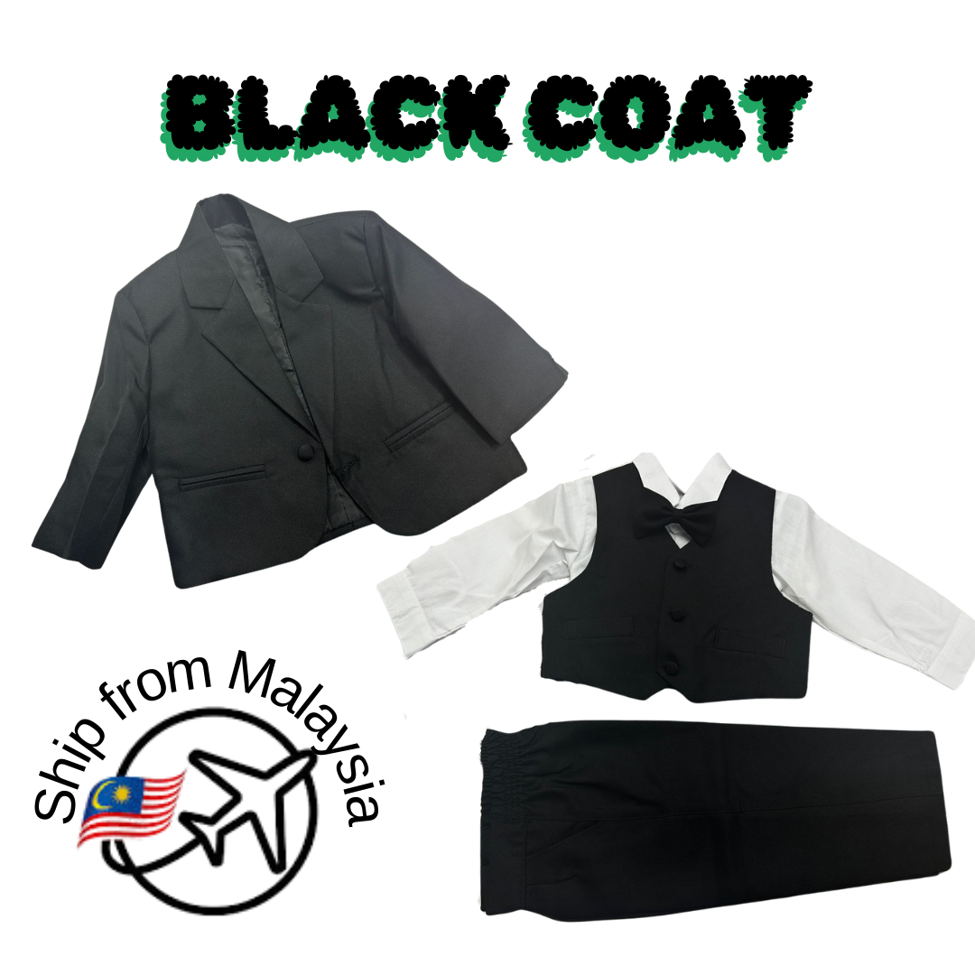 Ready Stock 5pcs Kids Coat Tuxedo Set Formal Wear Clothes Outfits Infant Toddler Wedding Party Birthday Suit