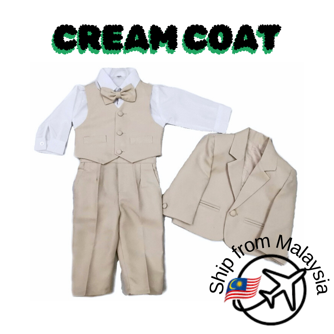 Ready Stock 5pcs Kids Coat Tuxedo Set Formal Wear Clothes Outfits Infant Toddler Wedding Party Birthday Suit