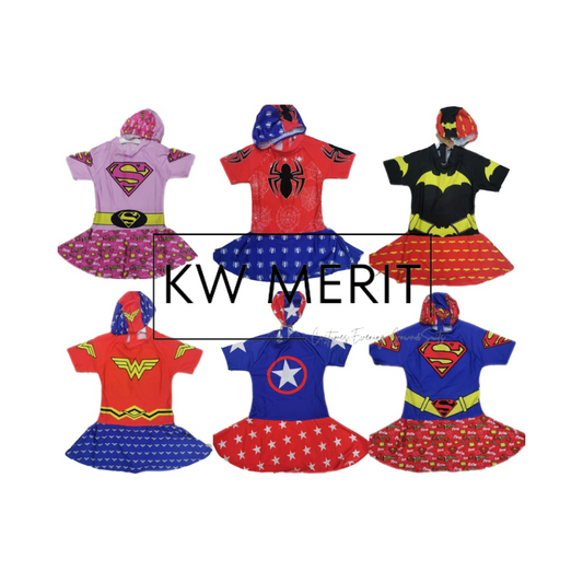 Kids Girl Swimming Costume Skirt with swimming cap 2pcs set (Superheroes theme)