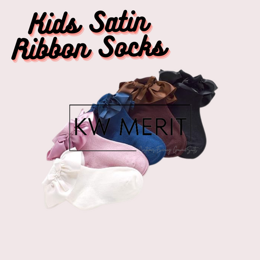 Kids cotton satin ribbon socks
