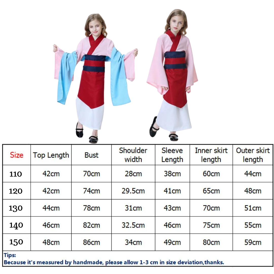 Childrens Kids & Adult Warrior Mulan Chinese Qipao Dress Halloween Costume Cosplay Ancient Oriental Girl