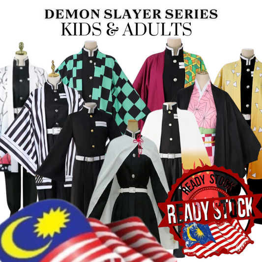 Malaysia Ready Stock Budak Cosplay costume Clothes Anime Demon Slayer Cosplay dress Tanjirou/Nezuko/Kyoujurou suit Party Event