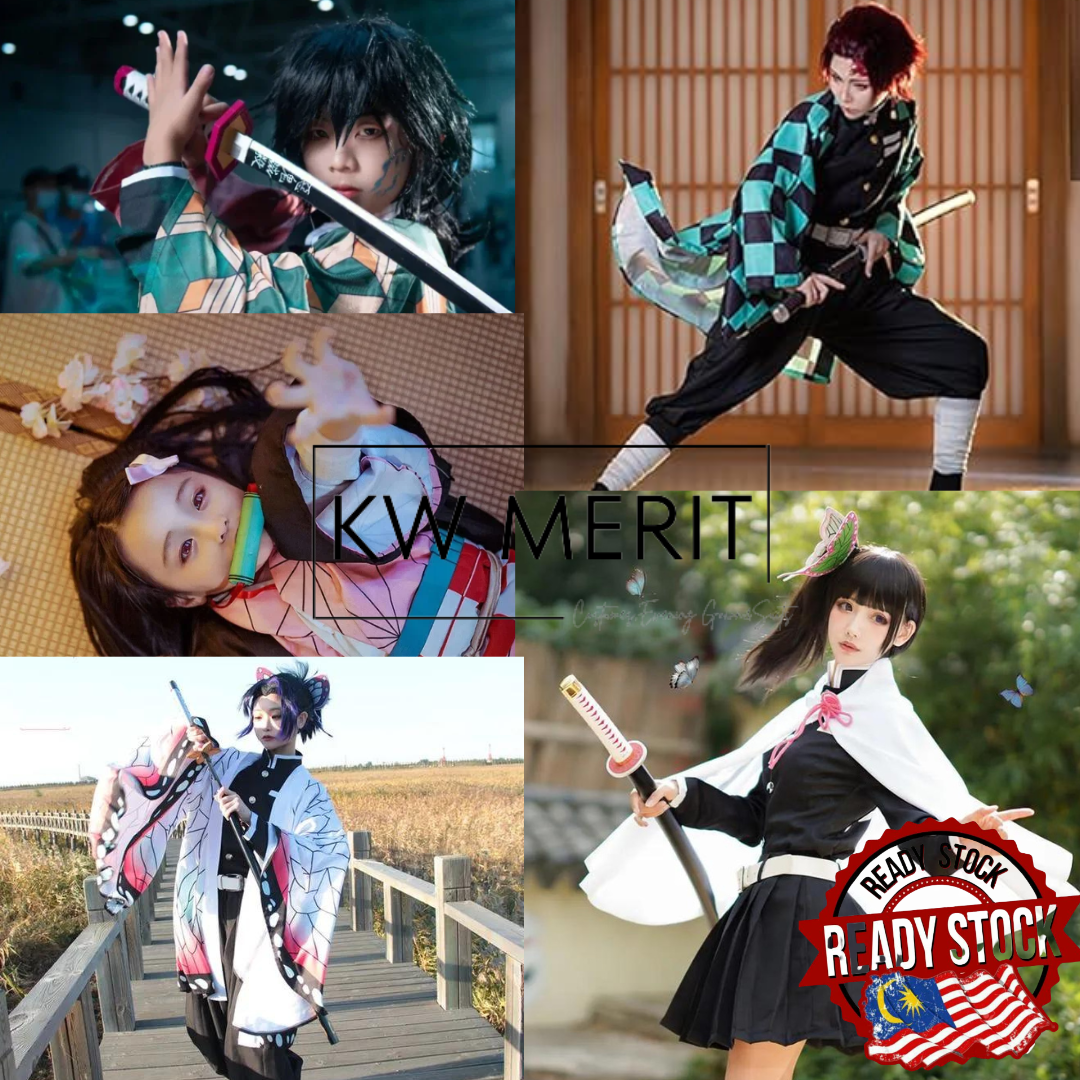 Malaysia Ready Stock Budak Cosplay costume Clothes Anime Demon Slayer Cosplay dress Tanjirou/Nezuko/Kyoujurou suit Party Event