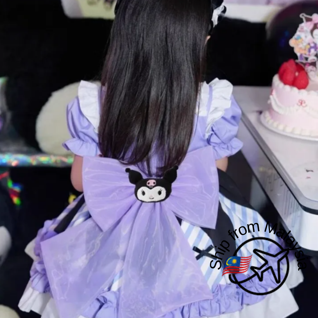 Sanrios Kuromi Cartoon Children Princess Dress Cute Girl Summer Lace Fluffy Dress Anime Lolita Cosplay Clothing Birthday