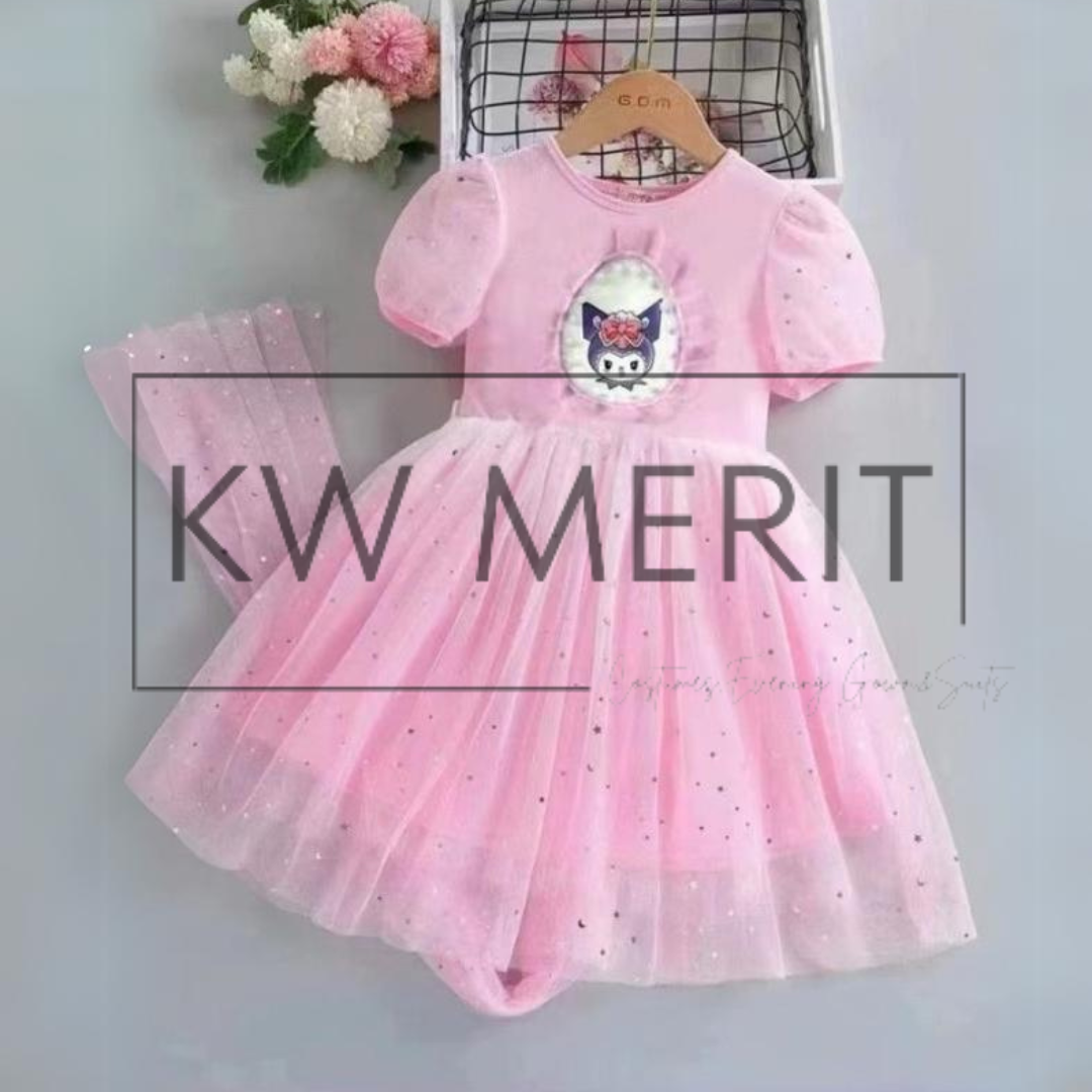 110-150CM Girl Frozen Kuromi Melody Cinnamon pony friends Cartoon Dress Summer Kids Performance celebration casual