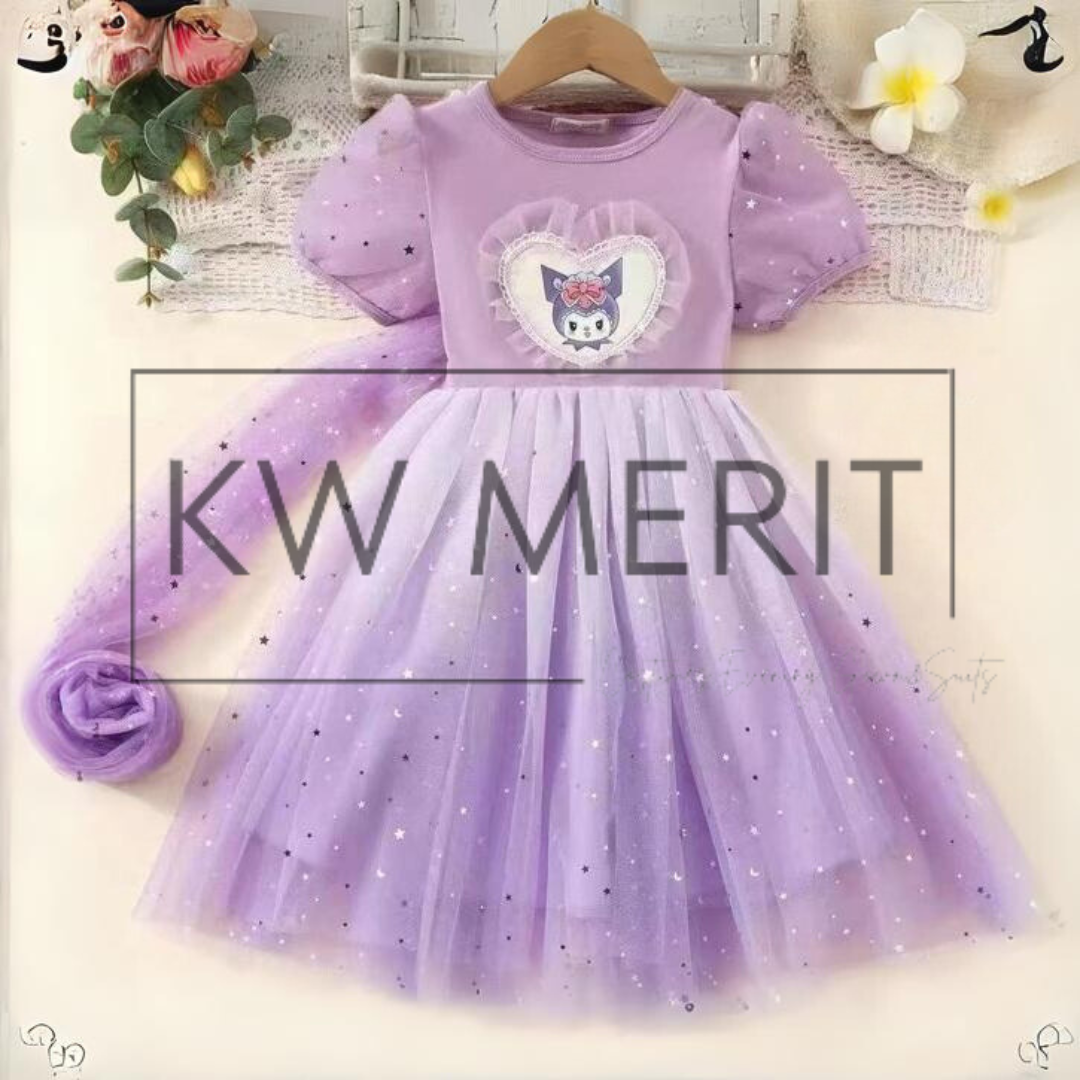 110-150CM Girl Frozen Kuromi Melody Cinnamon pony friends Cartoon Dress Summer Kids Performance celebration casual