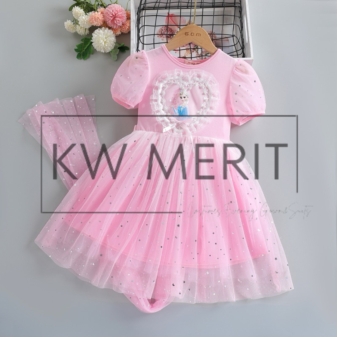 110-150CM Girl Frozen Kuromi Melody Cinnamon pony friends Cartoon Dress Summer Kids Performance celebration casual