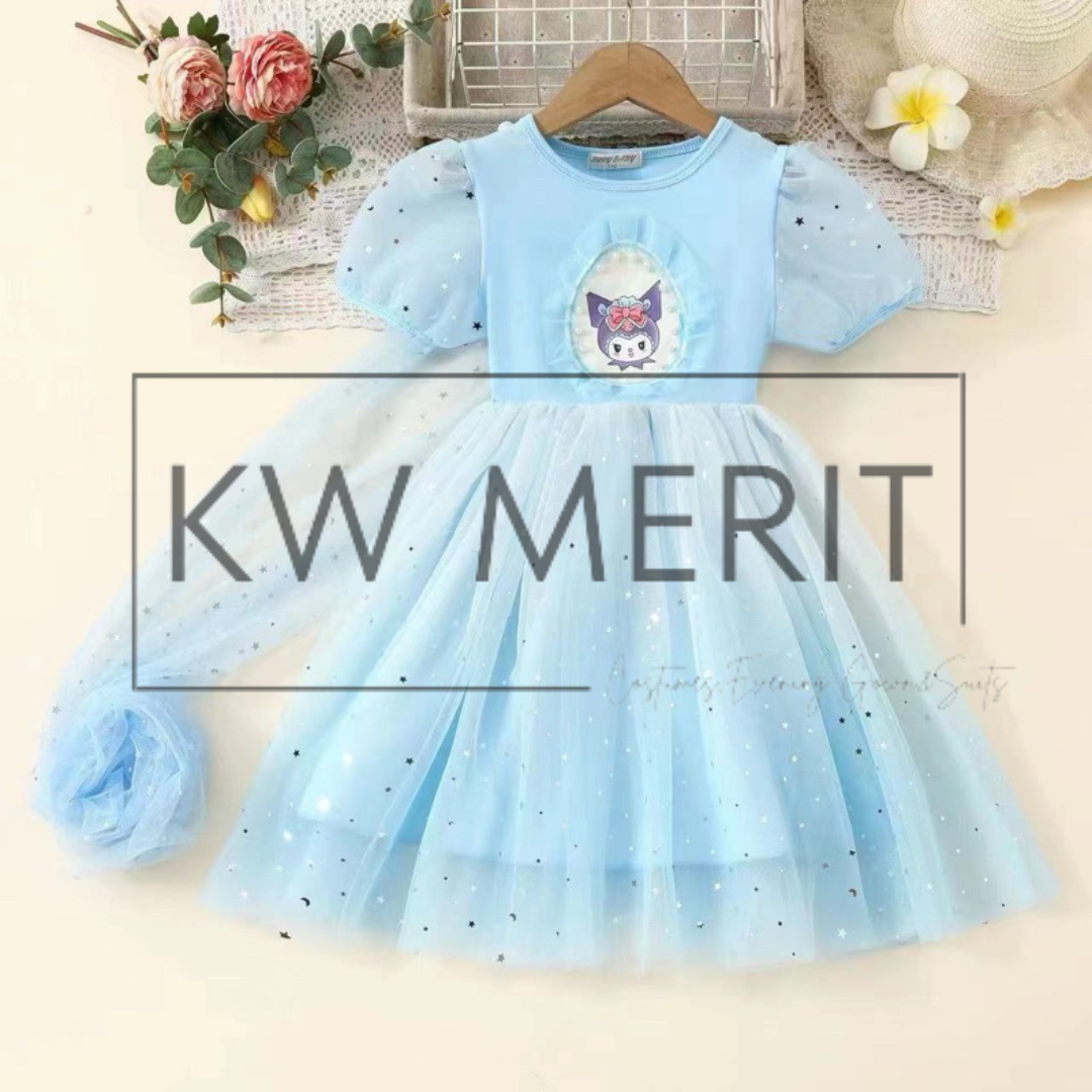 110-150CM Girl Frozen Kuromi Melody Cinnamon pony friends Cartoon Dress Summer Kids Performance celebration casual