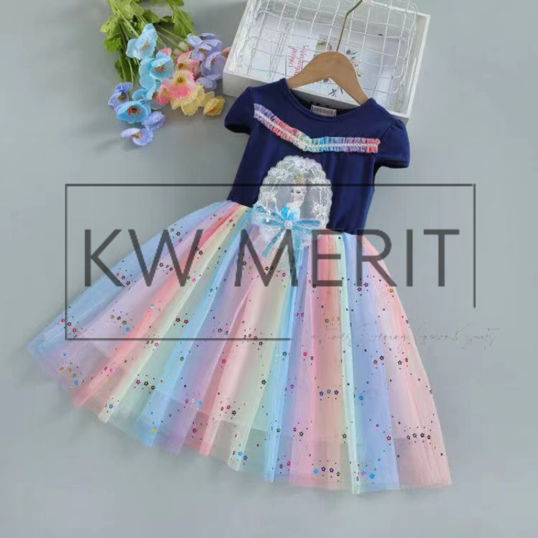 110-150CM Girl Frozen Kuromi Melody Cinnamon pony friends Cartoon Dress Summer Kids Performance celebration casual