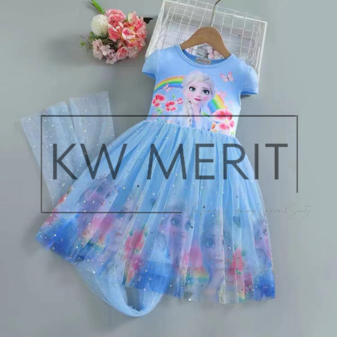 110-150CM Girl Frozen Kuromi Melody Cinnamon pony friends Cartoon Dress Summer Kids Performance celebration casual