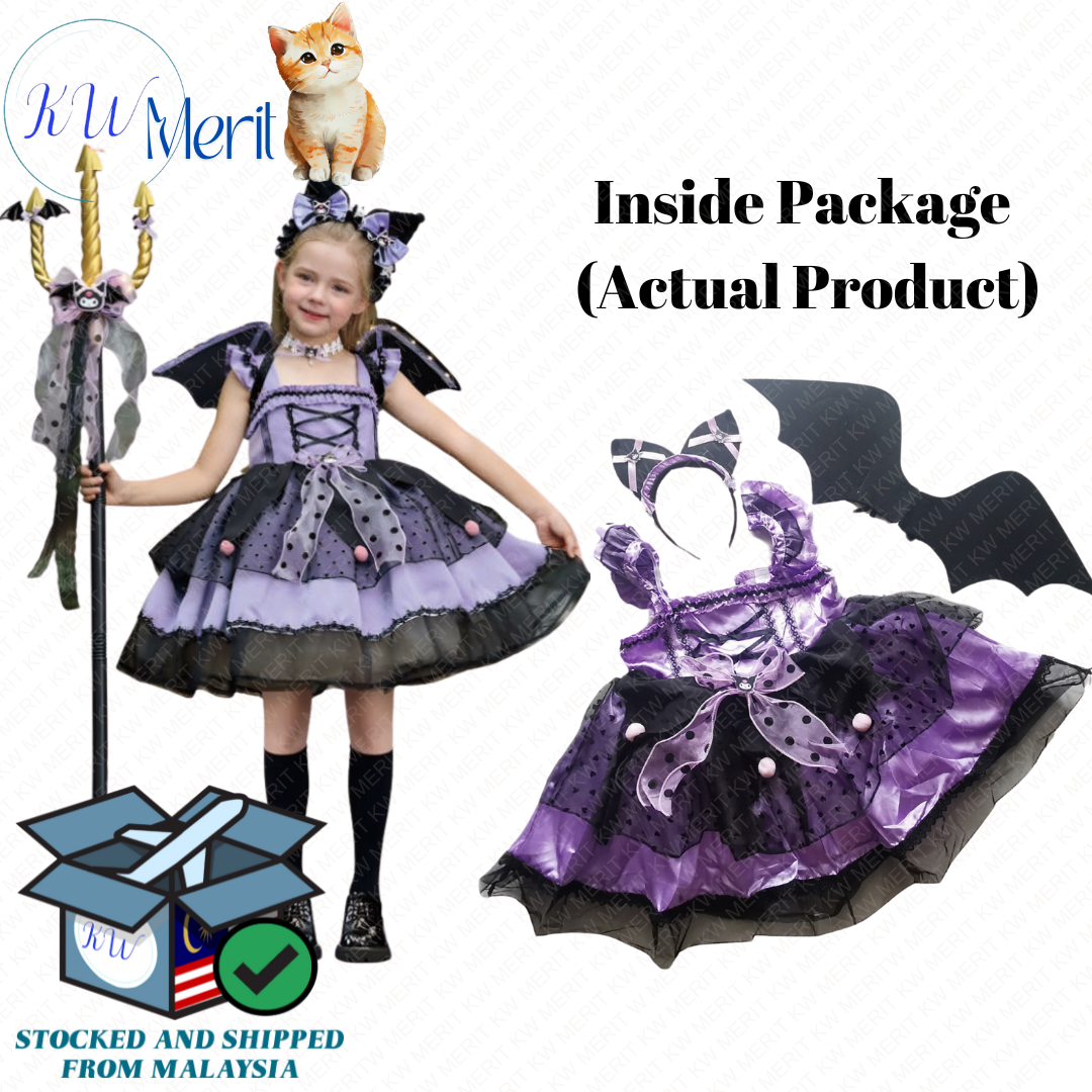 Sanrios Kuromi Cartoon Children Princess Dress Cute Girl Summer Lace Fluffy Dress Anime Lolita Cosplay Clothing Birthday