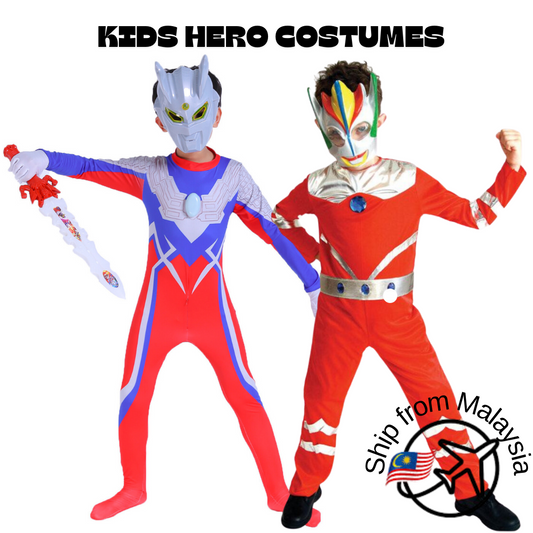 Superhero Kid Costume Set Outfit Mask Cosplay Ultra Tiga Jumpsuit Halloween