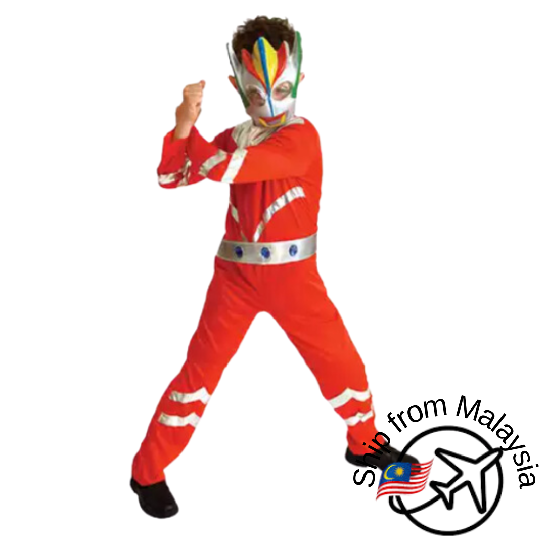 Superhero Kid Costume Set Outfit Mask Cosplay Ultra Tiga Jumpsuit Halloween