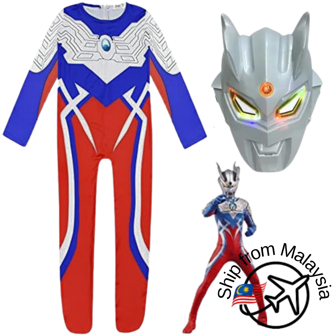 Superhero Kid Costume Set Outfit Mask Cosplay Ultra Tiga Jumpsuit Halloween