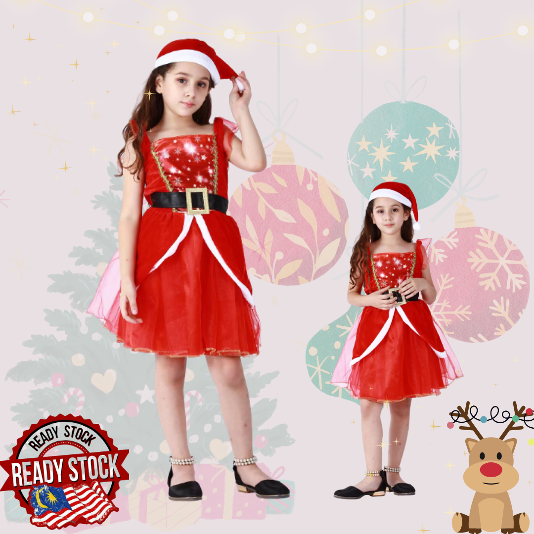 KW MERIT Christmas Costume For Children Xmas Santa Claus Outfit For Girls Event Party Halloween