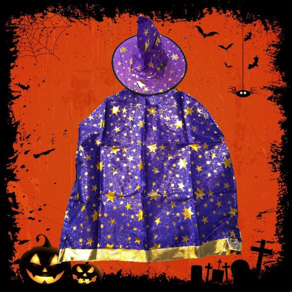 Costume Halloween Kids Cape - Colourful W/Hat