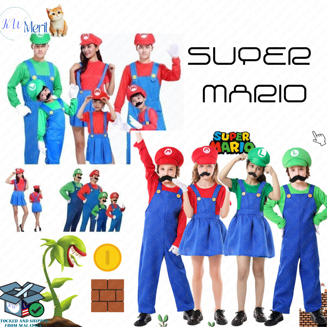 Kids & Adults Super Mario Costumes Halloween Party MARIO & LUIGI Cosplay Jumpsuits Performance Cosplay Event Party