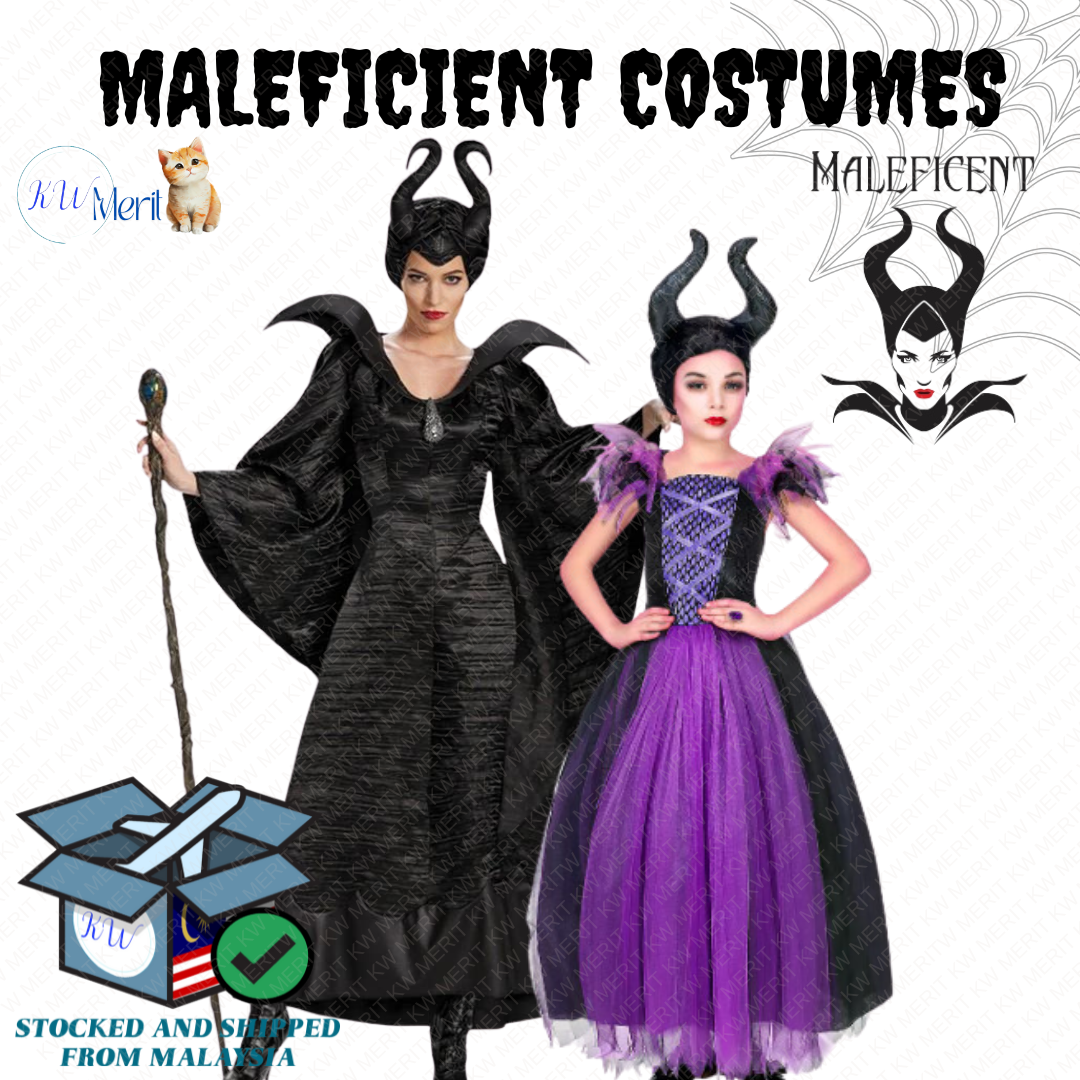 Disney Maleficent Costume Dress Halloween Kids & Adult Fancy Christening Black Cosplay Demon Queen Witch Party