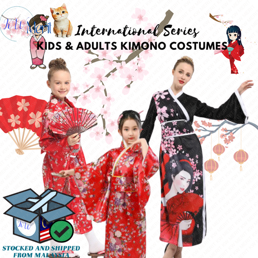 New Kids & Adults Kimono Print Bathrobe Girl Women Princess Dress Show Dress Cute Bow robe set