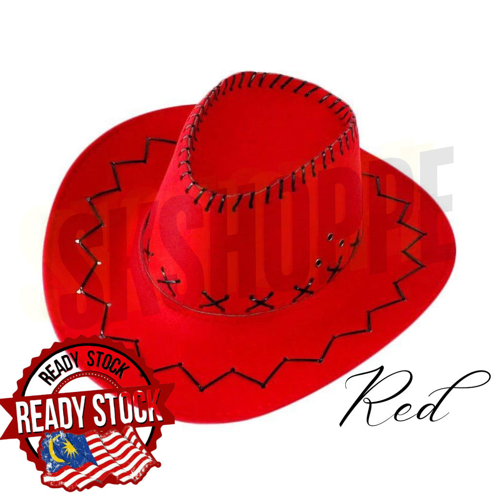 [SK Shoppe] Ready Stock Cowboy Hat Suede Look Wild West Fancy Dress Men Lady Cowgirl Unisex Hat