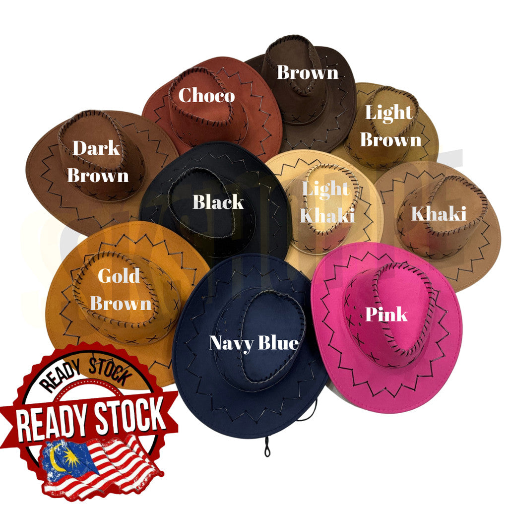 [SK Shoppe] Ready Stock Cowboy Hat Suede Look Wild West Fancy Dress Men Lady Cowgirl Unisex Hat