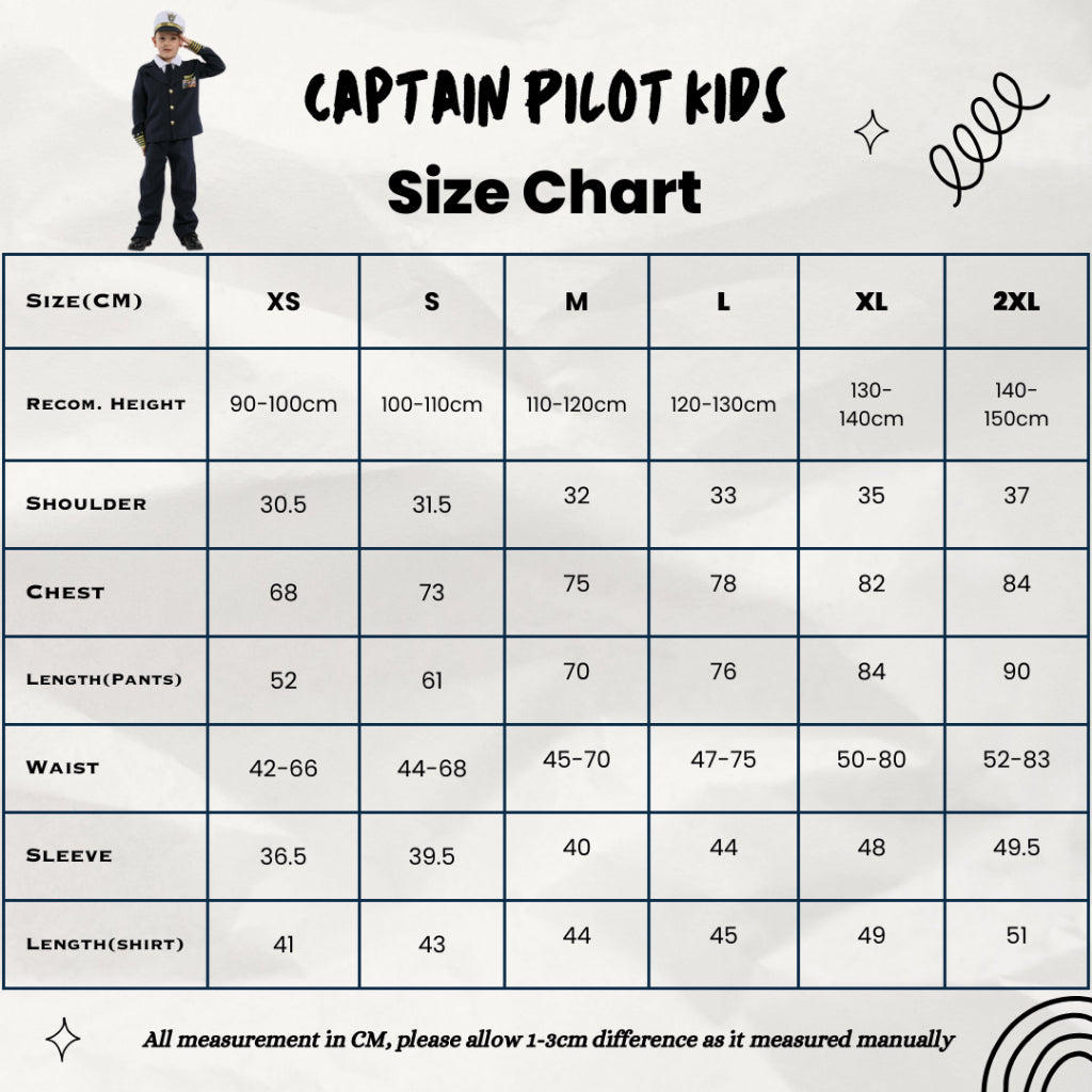 Kids Captain Pilot Halloween Cosplay Costume Boy & Girl Askar Doktor Birthday event party