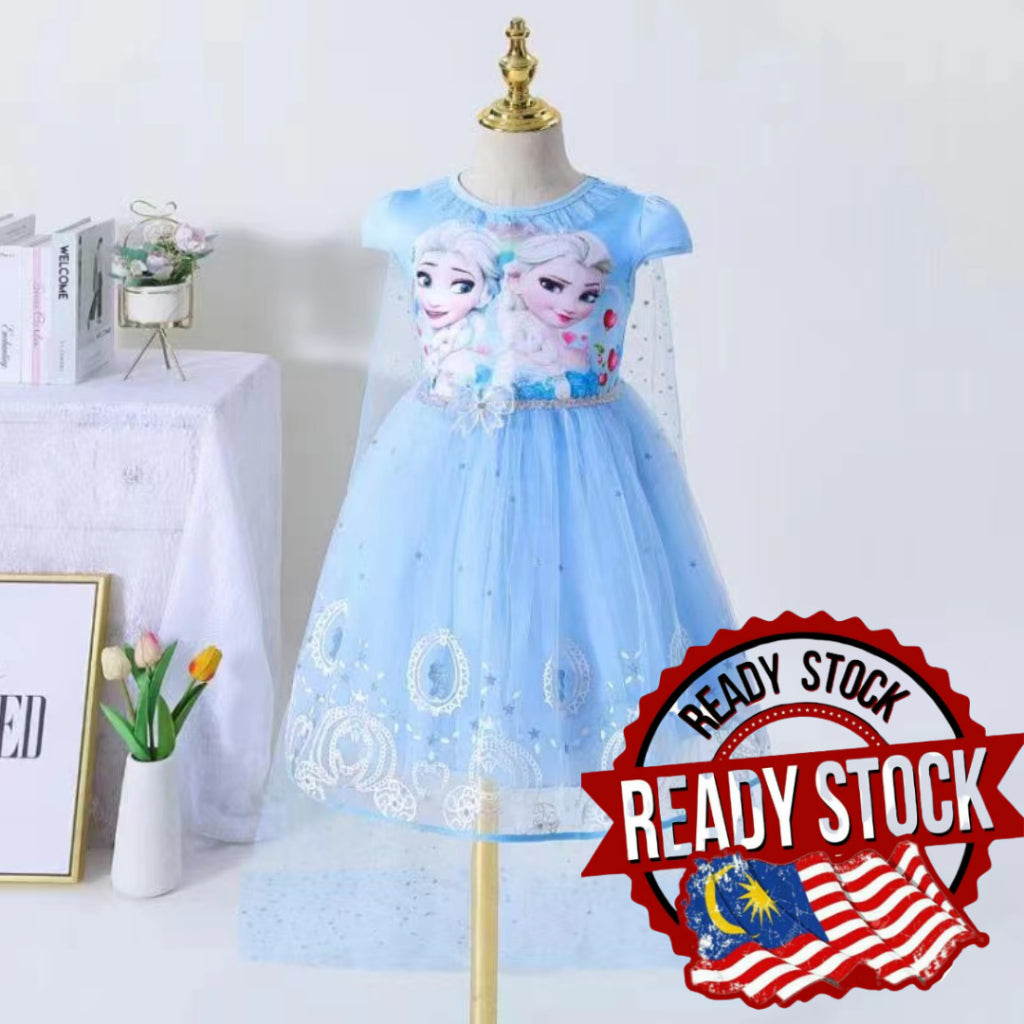 [Ready Stock] (3-8Y) children's princess dress Girls Cotton Cute Cartoon Dress For Kids (Frozen Stella )