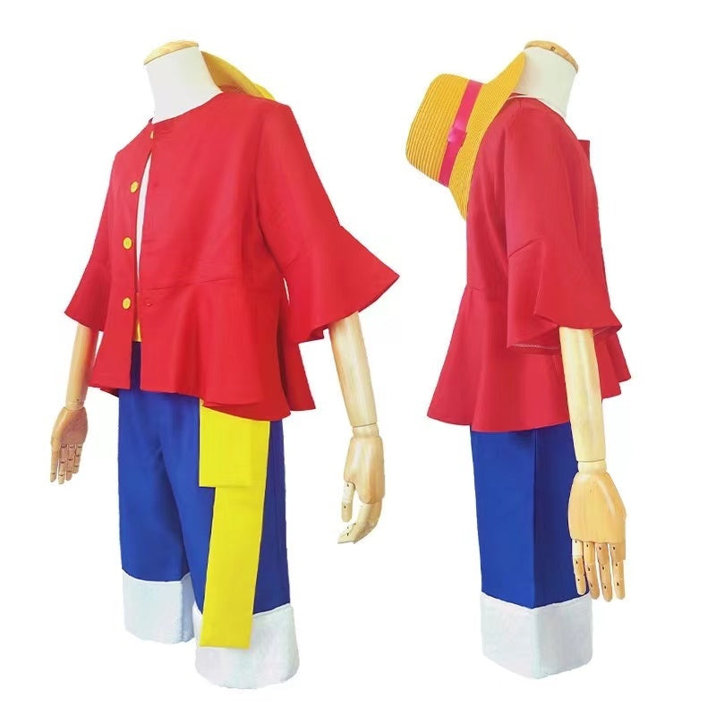 Costume One Piece Luffy & Roronoa Zoro Cosplay Shirt Pants Clothes Hat Suit Halloween Christmas Party for Kids & Adult