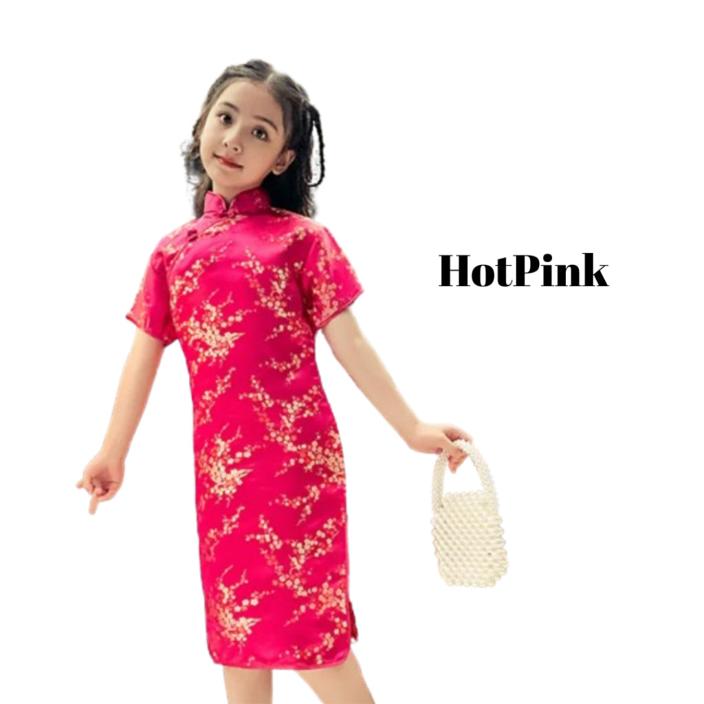 Kids Girls Retro Chinese Style Dragon Floral Embroidery Princess Summer Cheongsam Dress