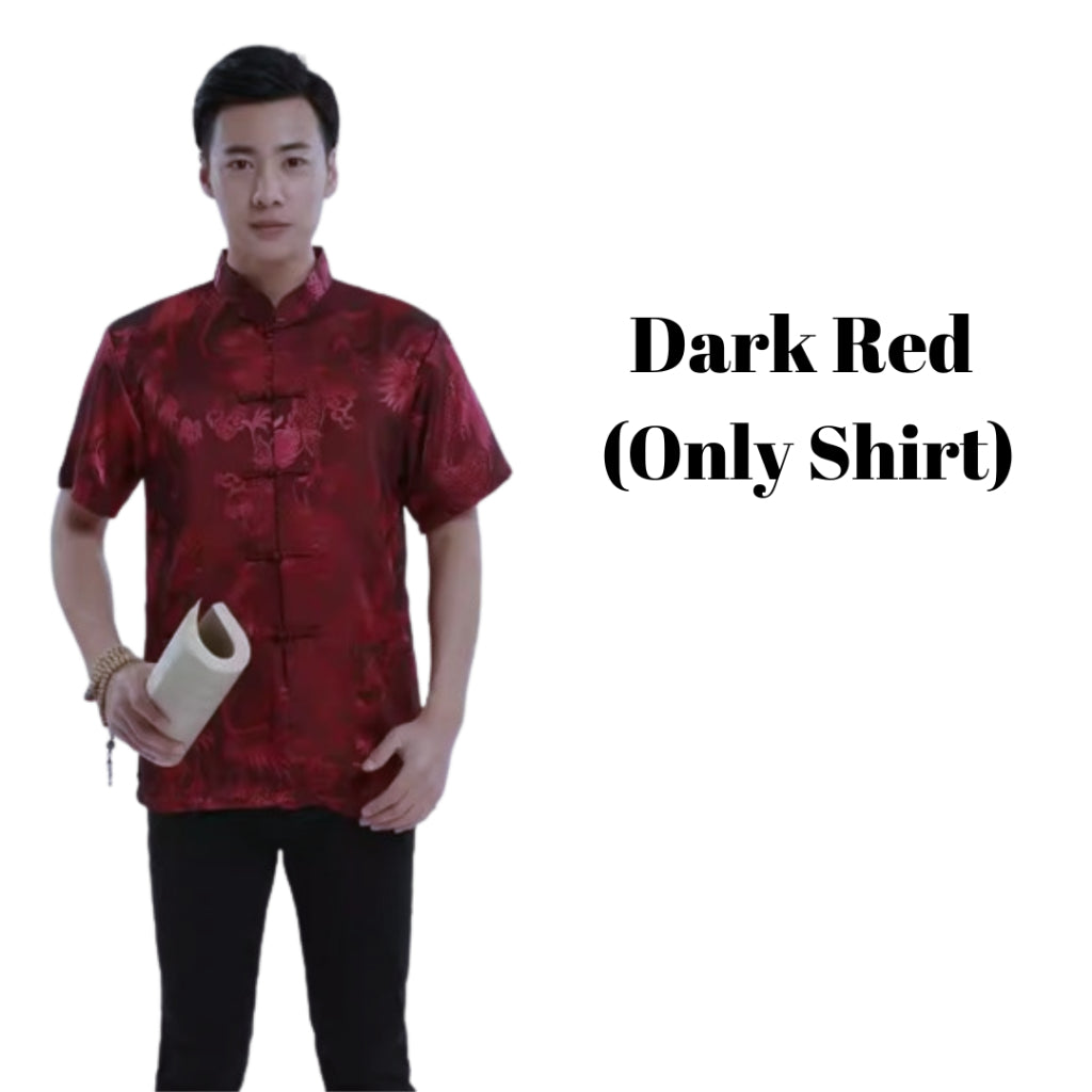 Chinese men's Tang suit short-sleeved tops performance clothes shirts big dragon tops Hanfu costume cosplay