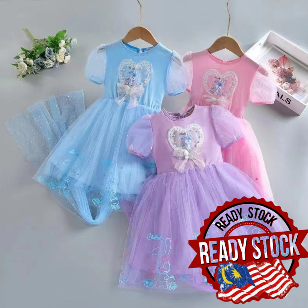 [Ready Stock] (3-8Y) children's princess dress Girls Cotton Cute Cartoon Dress For Kids (Frozen Stella )