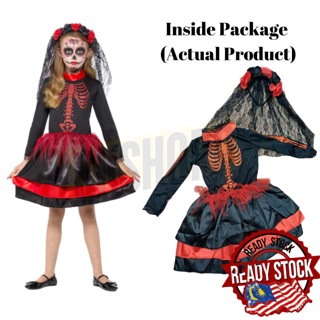 Little Witch and Halloween Girl Red Skeleton Costumes Kids Cosplay Event Party