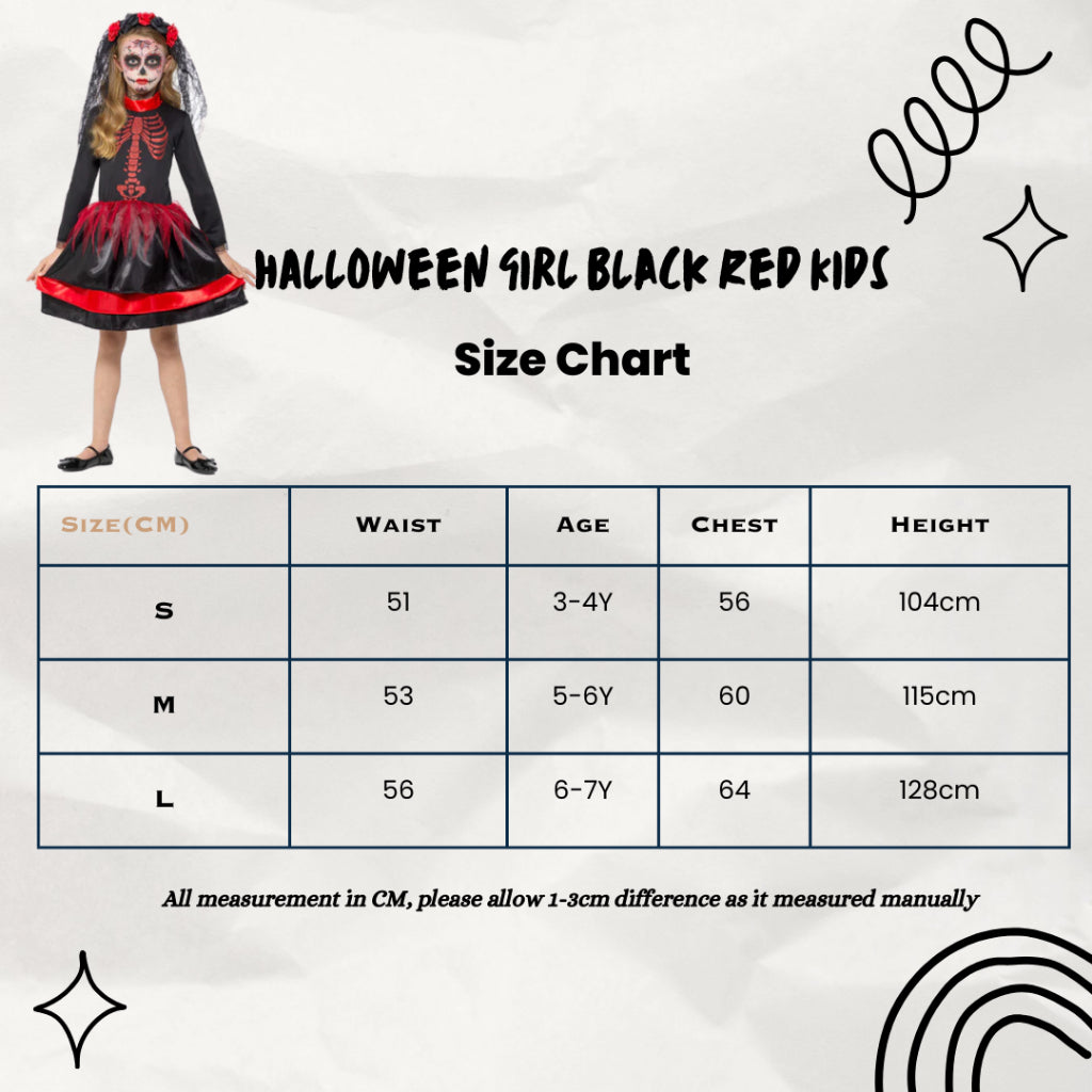 Little Witch and Halloween Girl Red Skeleton Costumes Kids Cosplay Event Party