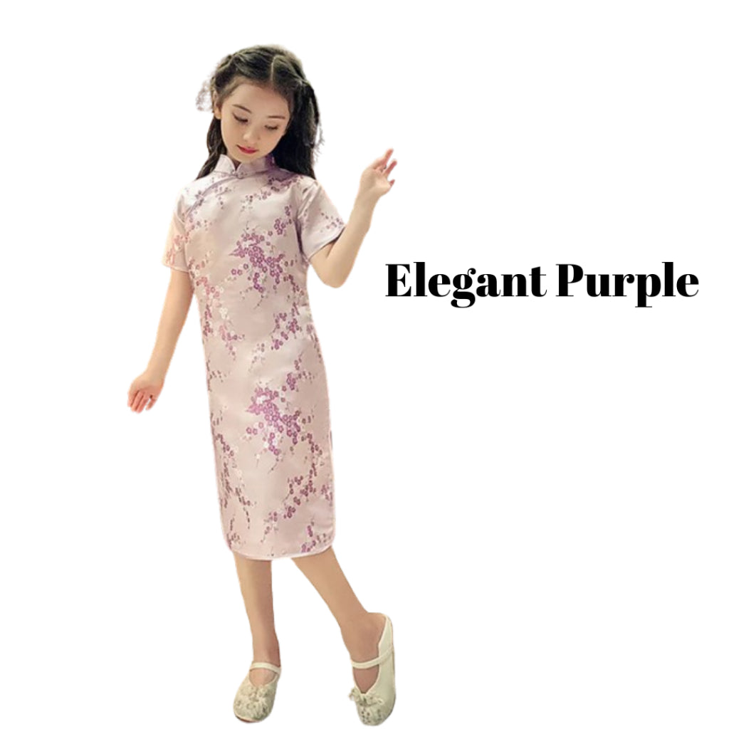 Kids Girls Retro Chinese Style Dragon Floral Embroidery Princess Summer Cheongsam Dress